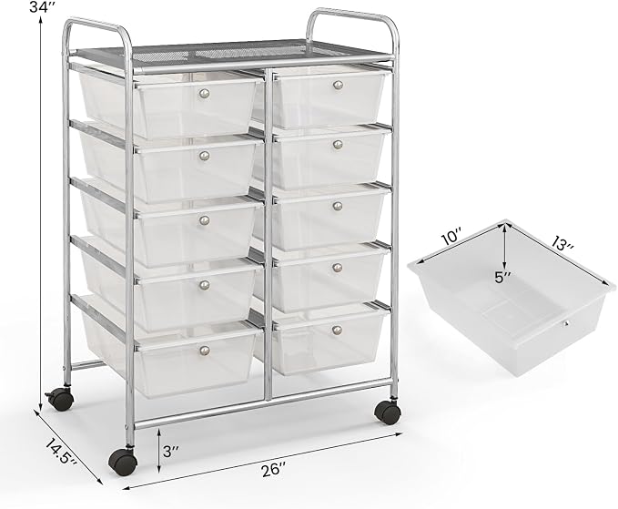 Giantex 10 Drawers Rolling Cart, Classroom Organizers, Storage Cart - Image 3