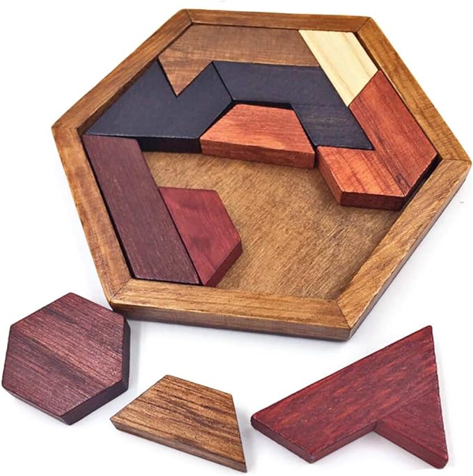 KINGOU Hexagon Tangram Puzzle Wooden Brain Puzzles by Unknown