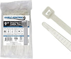 Kable Kontrol Heavy Duty Cable Zip Ties 100 Pcs 9 Inch, Natural White, 250 Lbs by KABLEKONTROL%C2%AE