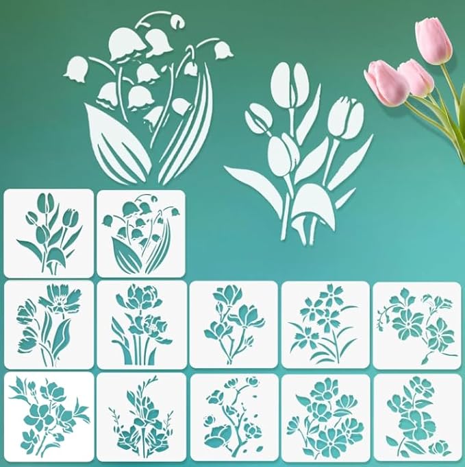 12 Pcs Large Flower Stencils for Painting, 5.12 X 5.12 Inch Flower Stencils for by FRAGRANTGARDEN