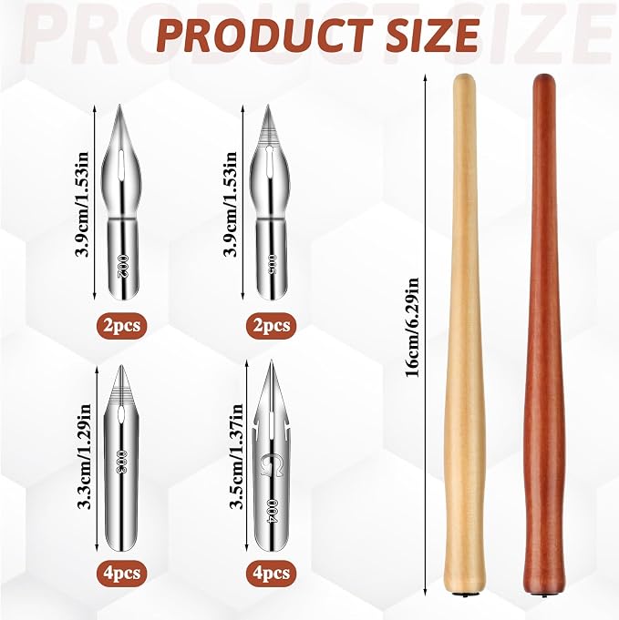 14pcs Oblique Calligraphy Comic Pen Set, 2-in-1 Wooden Pen Holder - Image 2