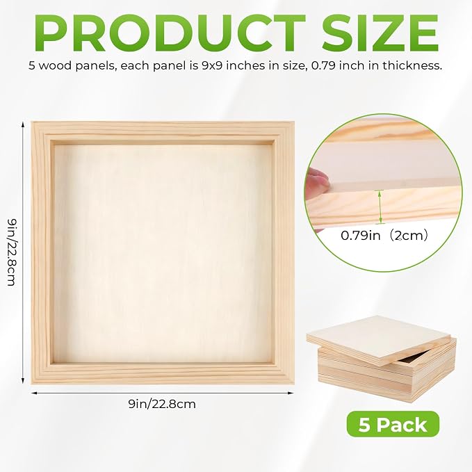 FSWCCK 5 Pack 9 x 9 inch Wood Panel Boards, Unfinished Wood Canvas Panels - Image 2
