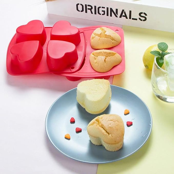 Webake Silicone Heart Mold 2.75" Heart Shaped Cake Pans, 4-Cavity Air Fryer - Image 5