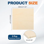 MECCANIXITY 3pcs Basswood Sheets 12 x 12 x 5/64 Inch Unfinished Wood Boards - Image 2