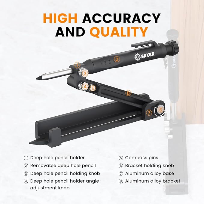 Saker Multi-function Scribing Tool- Construction Pencil- Aluminum Alloy Scribe - Image 4