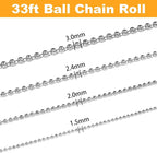 Jishi 33ft Ball Chain 2.4mm Silver Stainless Steel Bead Link Chain Roll - Image 2