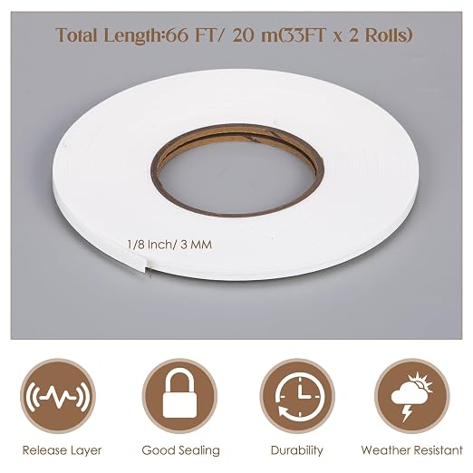 Tatuo 2 Rolls Double Sided Foam Tape PE Foam Tape Sponge Soft Mounting Adhesive - Image 3