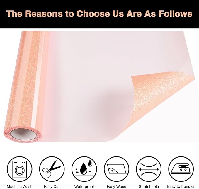 Blush Glitter HTV Heat Transfer Vinyl Roll 12inch x 20 ft - Image 3