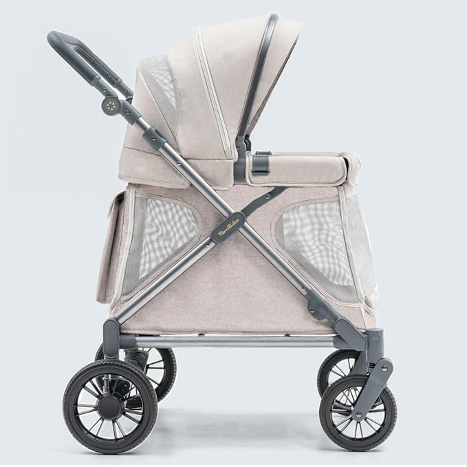 Familidoo Q1 Multi-Use Kids Wagon Stroller – Foldable, Lightweight & All-Terrain for Kids & Pets – 5-Point Safety Harness, Rain Cover & Compact Travel Design – Supports Up to 132 lbs (Ash Rose)