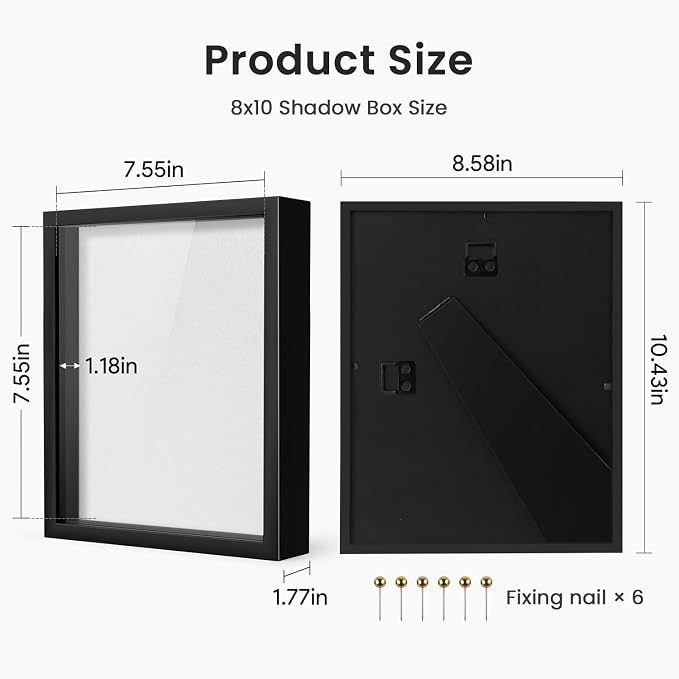 Black 8×10 Shadow Box Display Frame, Premium Linen Backboard and Included - Image 3