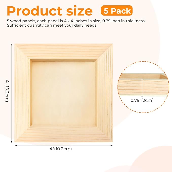 FSWCCK 5 Pack 4 x 4 inch Wood Panel Boards, Unfinished Wood Canvas Panels - Image 2