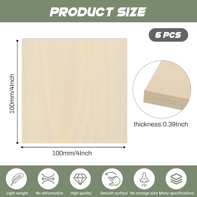 6 Pack Plywood Sheets, Unfinished Wood Boards Blanks - Image 2