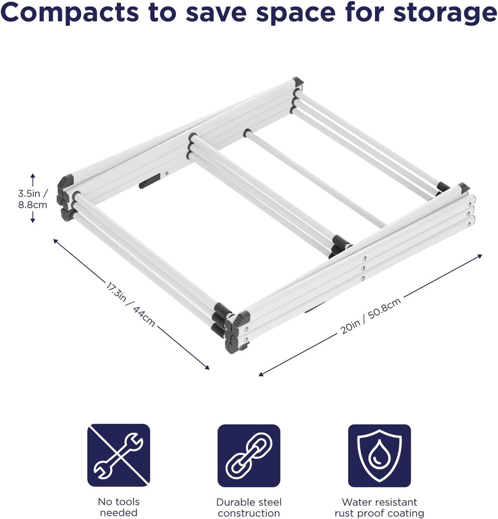 BLACK+DECKER 3 Tier Expandable Collapsing Foldable Laundry Rack for Air Drying Clothing, Space Saving Heavy Duty Lightweight Metal Drying Rack(White)
