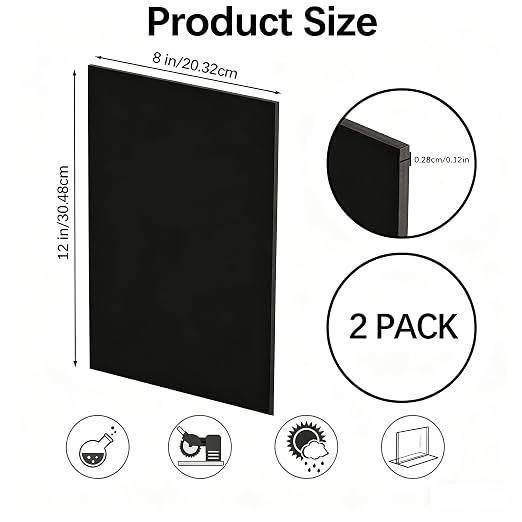 Translucent Black Acrylic Sheets 8 * 12 inch 1/8" Thick Transparent Cast - Image 2