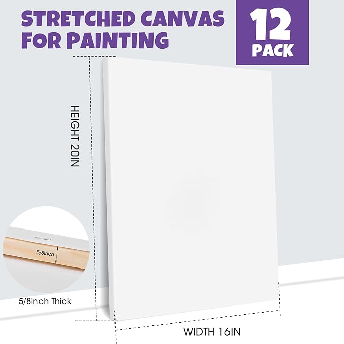 ESRICH Stretched Canvas for Painting 16x20 Inch, Primed Acid-Free Cotton Blank - Image 2