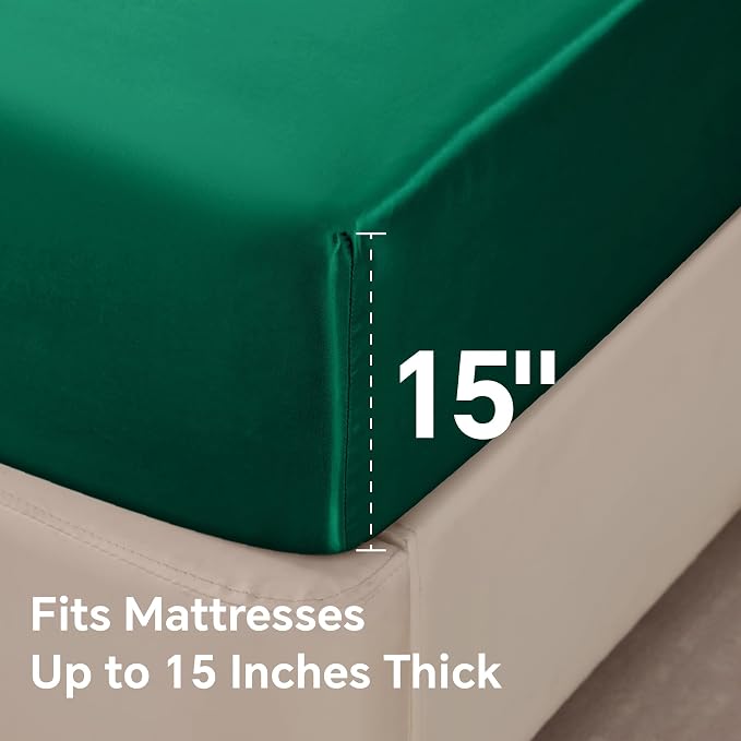 BEDELITE King Size Sheets Set, Luxury Soft Dark Green Satin Sheets - Image 6