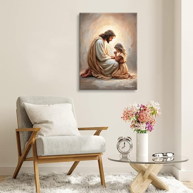 Jesus Praying with Girl Wall Art Canvas Poster Print, 8x10in | Wrapped Canvas - Image 8