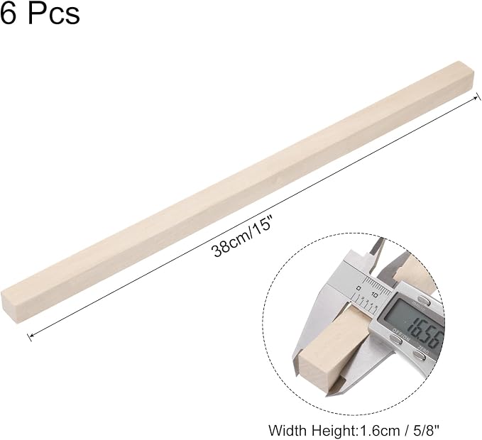 MECCANIXITY 6pcs Wood Sticks, 5/8"x 5/8" x 15" Rectangle Wooden Cube Wood - Image 2