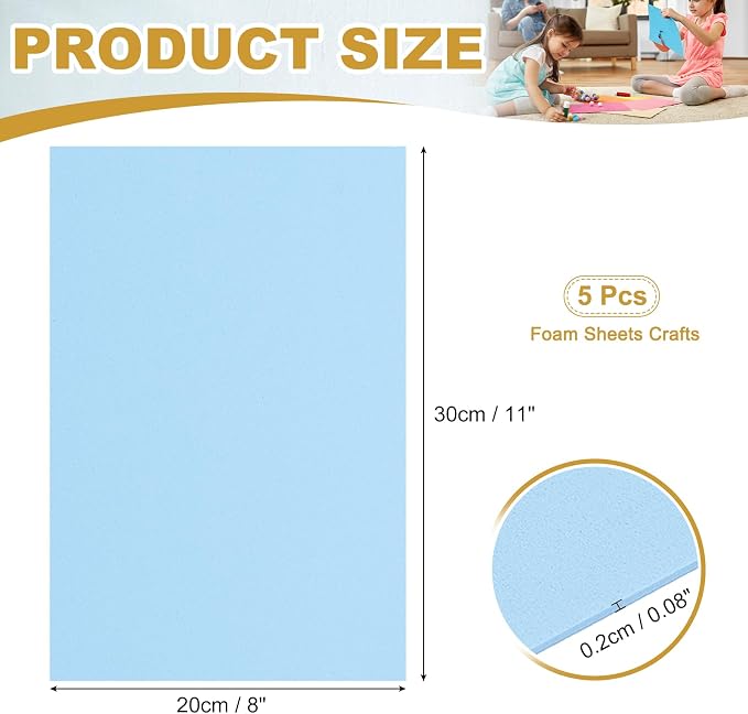uxcell 5 Pcs Light Blue EVA A4 Foam Sheets Crafts, 12 x 8 Inch Foam Paper - Image 2