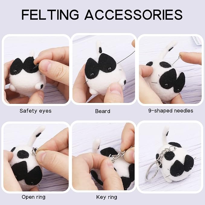 QMNNMA Needle Felting Kits for Beginners, Cow Cat Wool Felting Kit | Needle - Image 4
