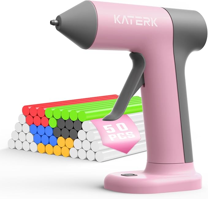 Katerk Cordless Hot Glue Gun, 50 Mini Glue Sticks, Rechargeable, Auto Shut-Off by Katerk