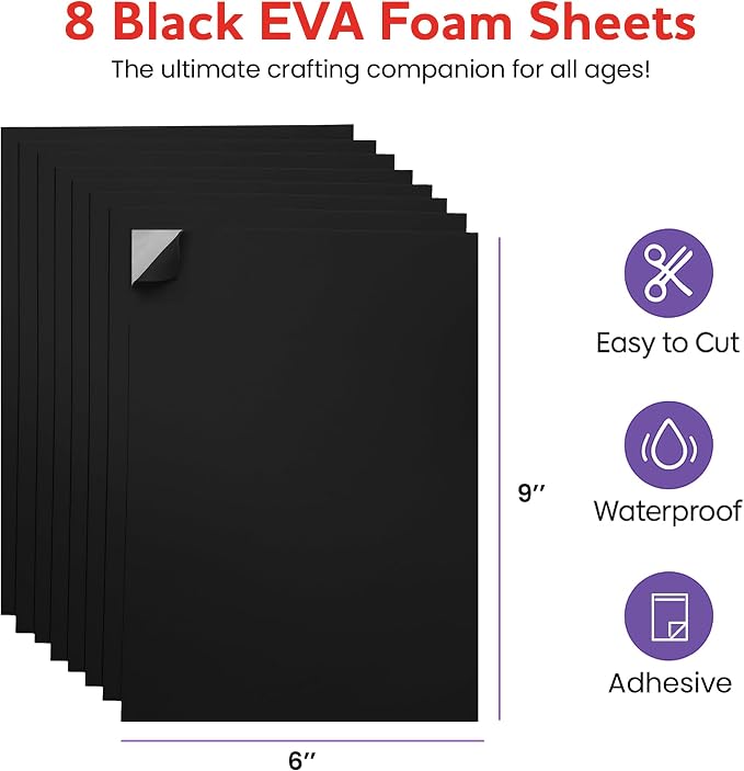 Self-Adhesive EVA Foam Sheets for Crafts – 2mm Thickness 8 Black Sheets - Image 2