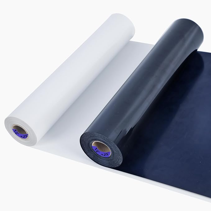 HTVVETUR Iron on Vinyl 2 Rolls 12" x 25ft HTV Black and White Heat Transfer by HTVVETUR