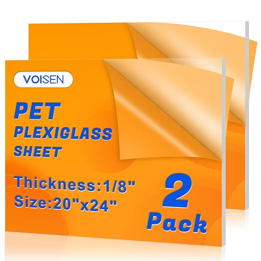 VOISEN 2 Pack Plexiglass Sheets 1/8 Inch Thick, Display Cases, Sneeze Guard by VOISEN