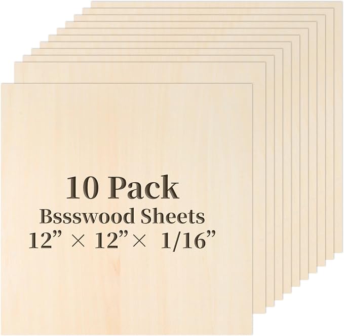 Balsa Wood, Plywood Sheet, Unfinished Basswood Blank, 12×12×1/16 in, Paint; by MOWPOG