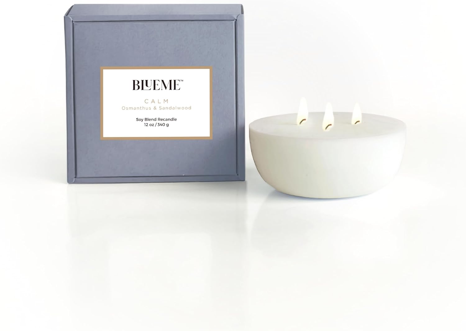 New BLUEME Wellness Candle Wax Refill, Contains Essential Oil, Sustainable, Hand Finished, Hand Poured, Premium, Luxury Ceramic, Natural Cotton Wick (12oz, Osmanthus & Sandalwood)