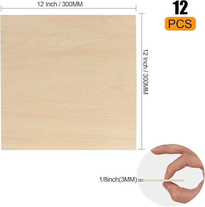12 Pack Basswood Sheets 1/8 x 12 x 12 Inch Plywood Board, Thin Natural - Image 2