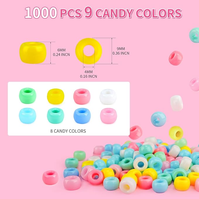 Pastel Pony Beads 1000+pcs Acrylic Kandi Beads Refill Plastic Pony Bead - Image 6