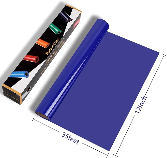 RENLITONG Glossy Royal Blue HTV Vinyl 12" x 35ft Roll - Image 2
