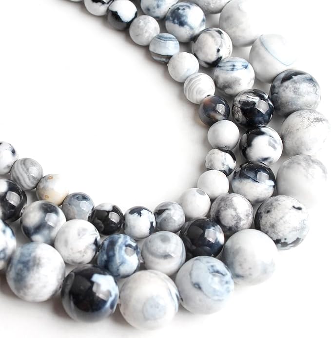 35pcs Round Loose White Fire Agate Beads by Yochus