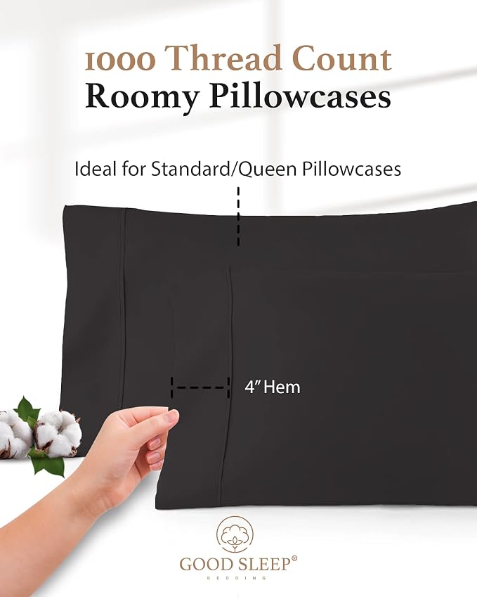1000 TC Dark Gray Standard Pillowcases Set of 2 100% Egyptian Cotton Pillow - Image 3
