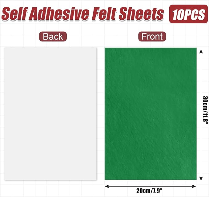 Bonsicoky Green Self Adhesive Felt Sheets, 10 Pack, A4 Size | Felt Fabric - Image 2