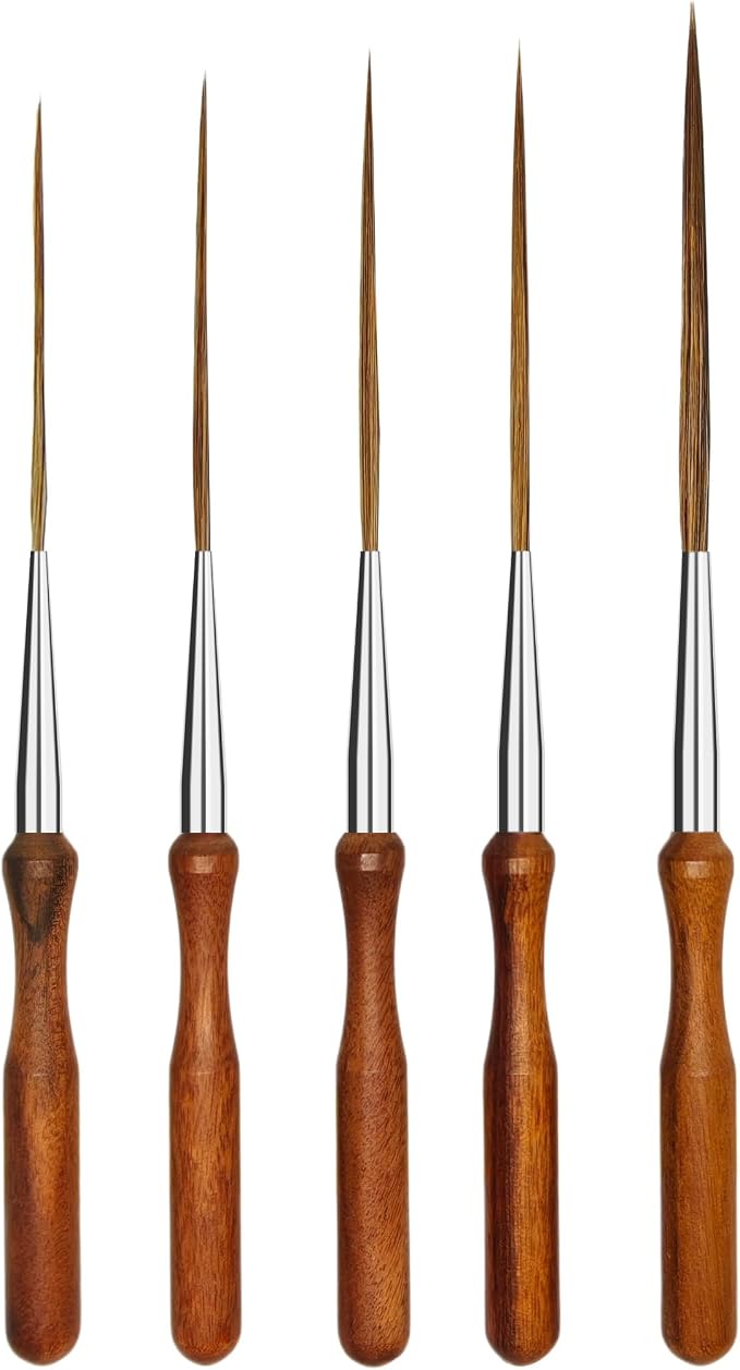5Pcs Ox Ear Painting Detail Paint Brushes，Long Liner Brushes Fine Point Tip by Unknown