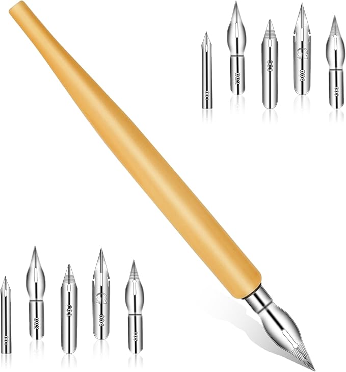 11PCS Comic Pen Nib Set, Oblique Calligraphy Dip Pen Set Fluid Writer Pen by Mozeat+Lens
