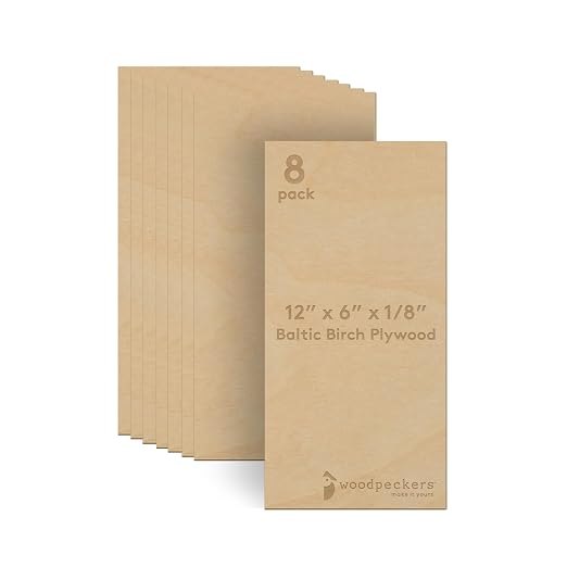 3 mm Baltic Birch Plywood 1/8 x 6 x 12 Inch, Box of 8 B/BB Grade Craft Wood by Woodpeckers