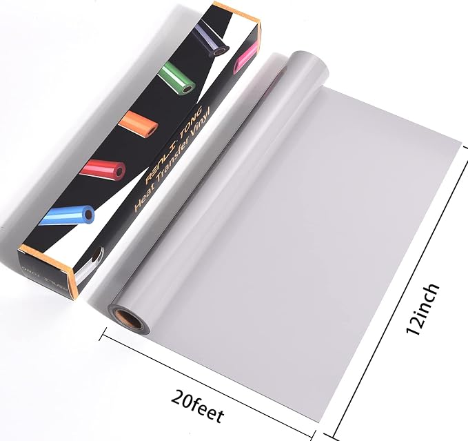 RENLITONG Grey Iron on Vinyl 12Inch by 20ft Roll Heat Transfer Vinyl - Image 3