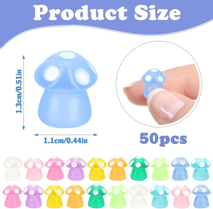 50Pcs Luminous Mini Mushrooms, Small Fairy Garden Mushrooms, Tiny Mushrooms - Image 3