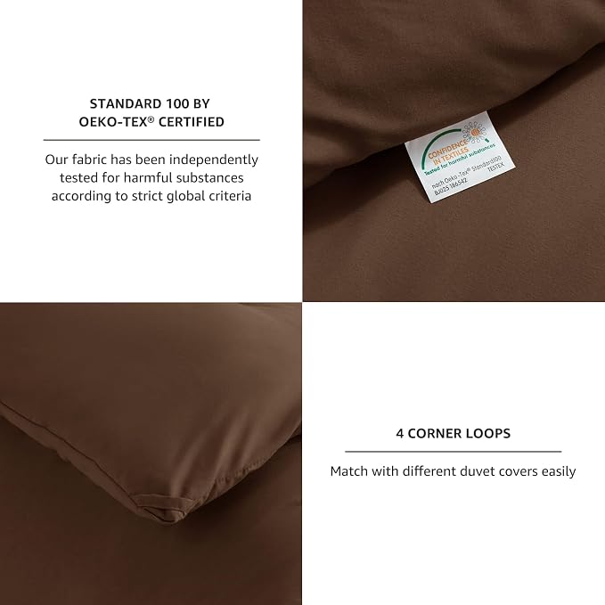 CozyLux Oversized Queen Comforter Set Brown, 3 Pieces 98x98 Solid Breathable - Image 4