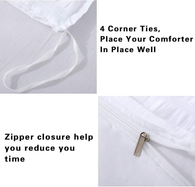 AveLom Seersucker Stripe Duvet Cover Full, 3 Pieces White Zipper Closure Corner - Image 5