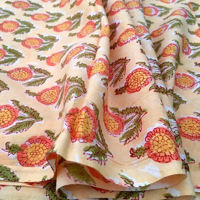 E-Tailor® Indian Ethnic 100% Cotton Voile Running Hand Block Print Natural - Image 4