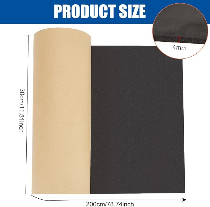 BENECREAT 78.7x11.8inch Adhesive EVA Foam Roll, 4mm Black Adhesive EVA Foam - Image 2
