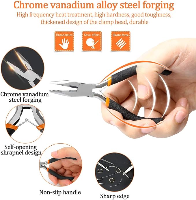 SOONAN 5 Pieces Mini Pliers, Long Lasting Tool Set Cable Cutters – Long Needle - Image 3