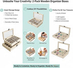2 Pack Unfinished Wood Box, Glass Lid, 14 Compartment Jewelry Organizer | - Image 8