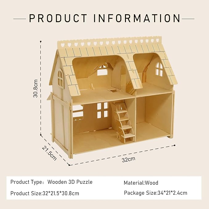 3D Puzzle House, Fantasy Villa Model Kit DIY Miniature Dolls House Kits - Image 4