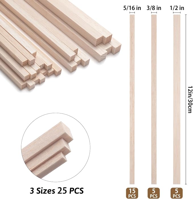 Balsa Wood Sticks, Unfinished Wooden Sticks - Image 3