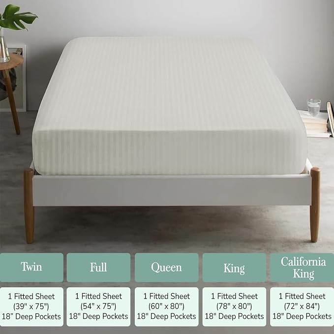 Feather & Stitch 1 Piece Fitted Sheet Queen Size, 100% Cotton Damask Sateen - Image 6
